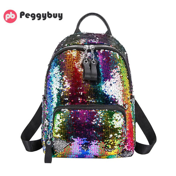 Women Leather Shiny Backpack - Women's Bags